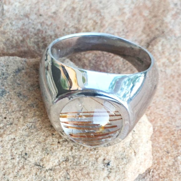 Rutilated Quartz .925 Silver Ring Natural Gemstone Size 5 - Picture 5 of 16